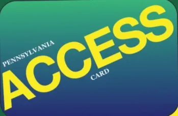 teal access card with yellow letters. the card says Pennsylvania Access Card.